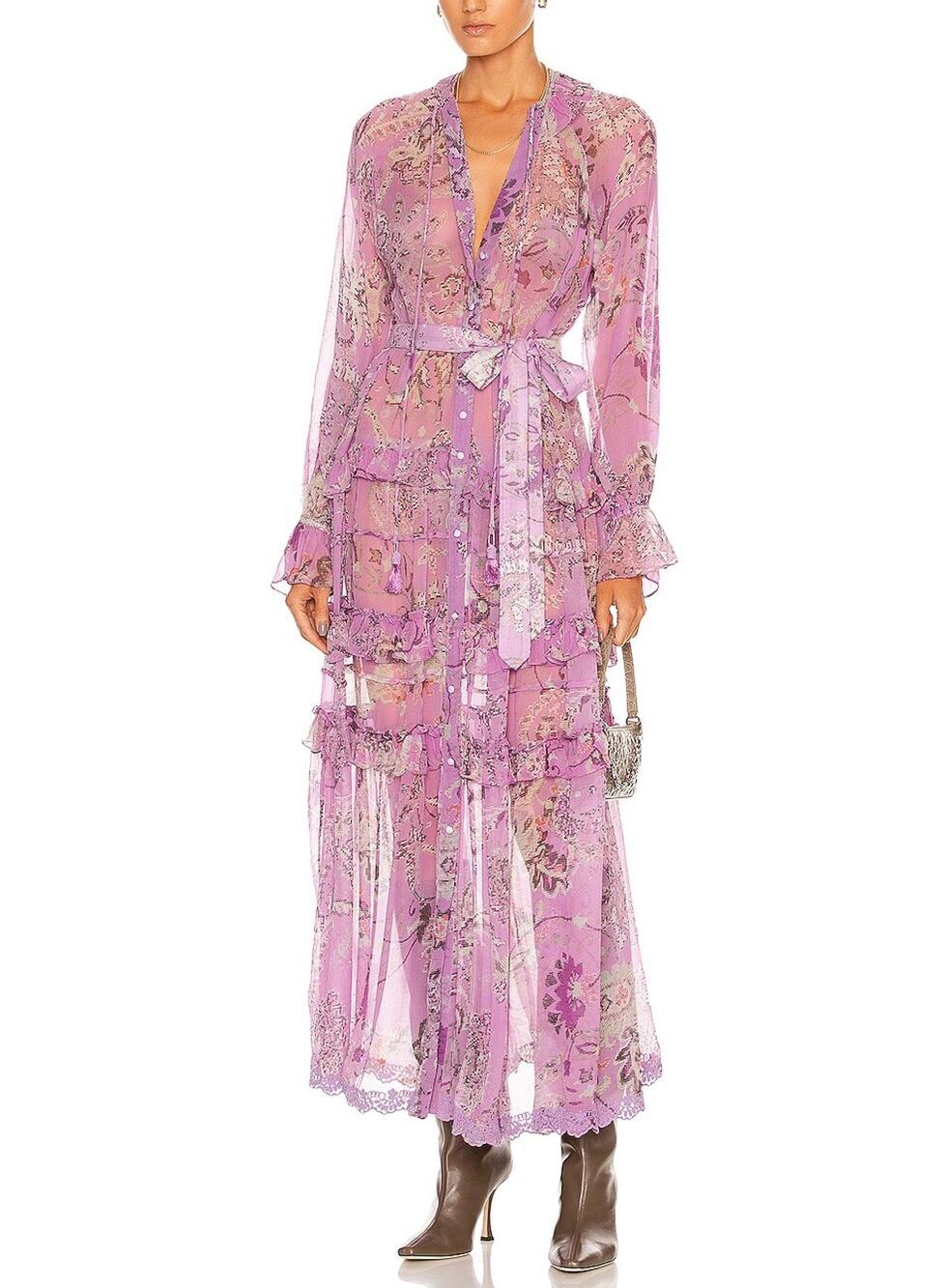 Hemant And Nandita Sheer Orchid Mavi Kaftan Dress Size S NWT